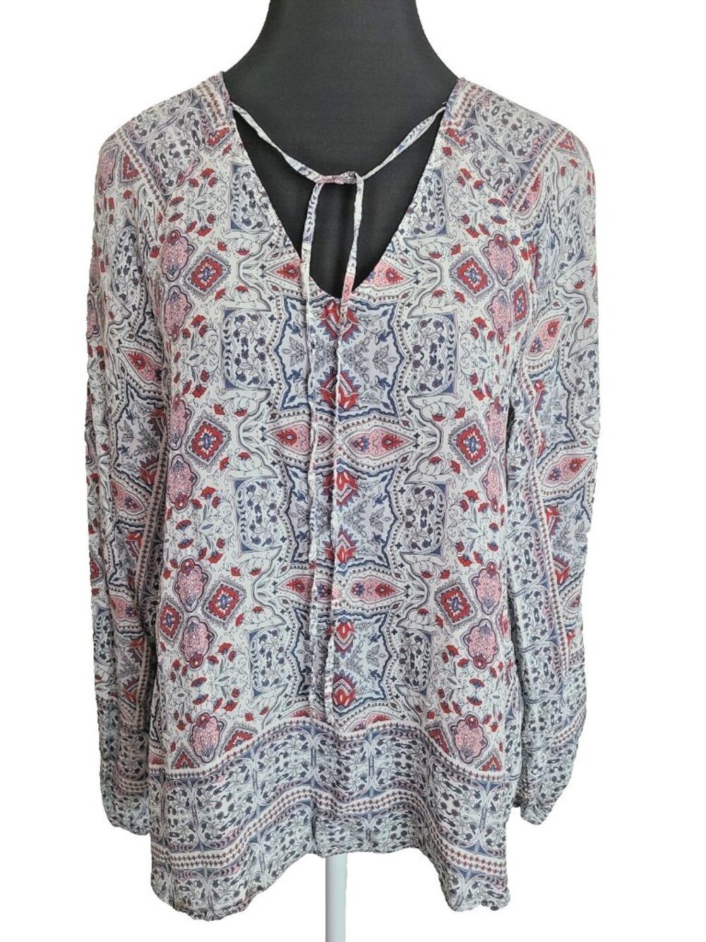 dylan Peasant Top Med Paisley 100% Cupra Relaxed Fit 1/2 Sleeve Blouse Blue Red